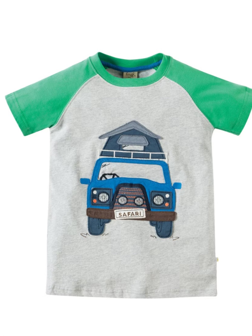 Frugi Green & Grey Safari Truck Raglan Tee